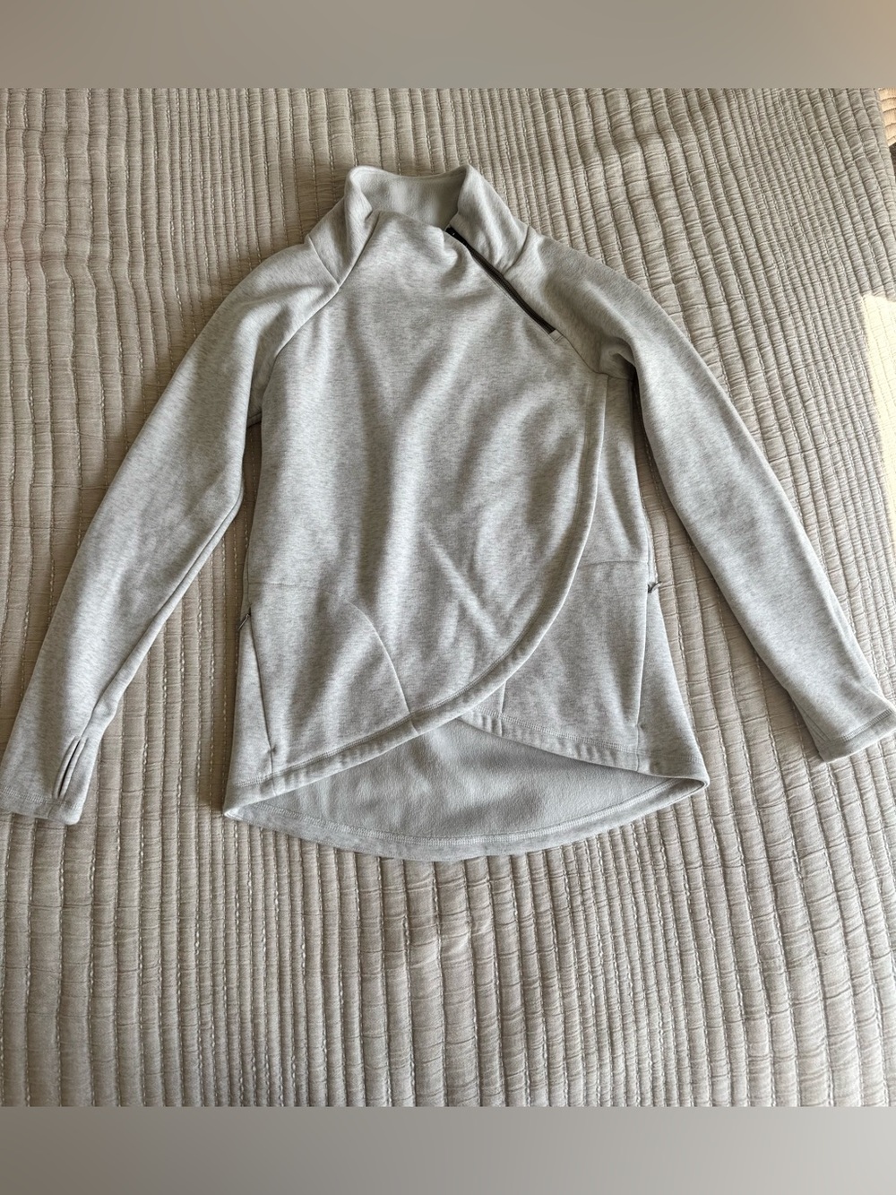 Athleta Light Gray Wrap-Front Pullover Sweatshirt